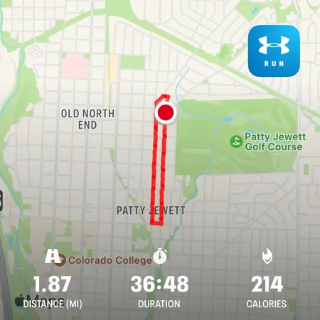 A map recording of a walk in the Patty Jewett neighborhood of Colorado Springs, walking 1.87 miles on streets Franklin and El Paso.