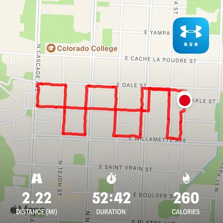 A map recording of a walk in the Downtown area of Colorado Springs on 9-1-2024.